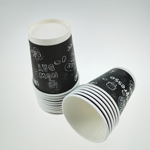 Tasse à café en papier jetable en <span class=keywords><strong>carton</strong></span> noir, impression personnalisée, bon marché, pièces - Product Image 2