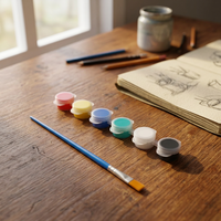 Ensemble de peinture acrylique artisanale 6 couleurs avec pinceau, mini pot connecté de 10 cm, pigment acrylique pour loisirs créatifs et fournitures artistiques
