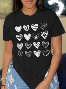 T-Shirt da Donna per San Valentino, Manica Corta con Stampa a Cuore, Stile Casual Moderno, Girocollo, 100% Cotone Jersey, Primavera Estate - Product Image 3
