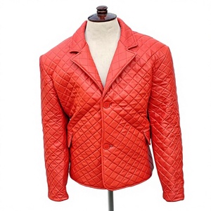 Blazer de Cuero Rojo Genuino para Hombre, Chaqueta de Traje con Solapa Entallada y Dos Botones, Acolchado de Diamantes, de Piel de Oveja, Abrigo de Invierno Cálido Personalizado - Product Image 1