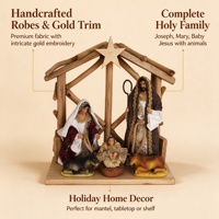 Crèche en résine artisanale, figurines de Noël décoratives et de collection, ensemble de 3 pièces, Sainte Famille en manger, marron et or