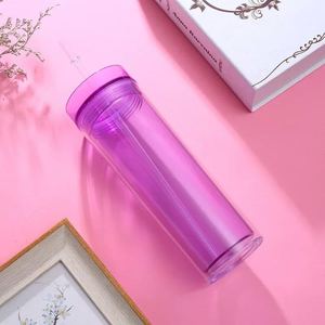 Gobelet isotherme double paroi en acrylique de 16 oz, durable et résistant, avec paille, idéal pour les parcs et les activités de plein air - Product Image 1