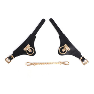 <b>Leather</b> <b>Handcuffs</b> Black Metal Chain Bondage Restraints Adult Couples Discipline Props Strong Durable Design - Product Image 2