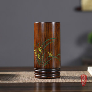 Bamboo Pen Holder Round Uv Printing Orchid Design For Desk Use - Product Image 2