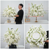 Centerpiece Bola Bunga Putih Besar 60cm dengan Bunga Mawar Putih Real Touch, Buket Bunga Buatan Bulat untuk Dekorasi