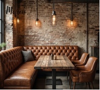 Meubles de restaurant d'hôtel modernes, canapé Chesterfield en cuir rétro à dossier haut capitonné, ensembles de bancs de café