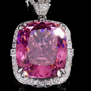 High Quality Gold Dainty Eco-friendly Copper Necklace Rings 20*23mm Square <b>Pink</b> Blue Cubic Zirconia Wedding Jewelry Set Women - Product Image 5