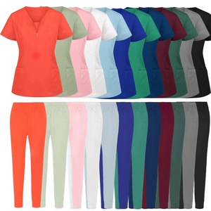 Female Scrub Set Short Sleeve Knitted Moisture Wicking Split Uniform For Women Hospital Workwear Size S XXL - Product Image 1