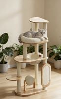 Vente directe usine : Arbre à chat classique multi-niveaux en bois et lin, écologique, facile à assembler pour les animaleries