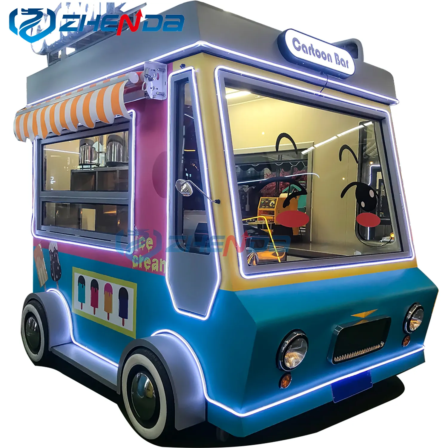 अंतरराष्ट्रीय प्रमाणित इलेक्ट्रिक खाद्य ट्रक बिक्री के लिए फैशन स्ट्रीट मोबाइल रसोई खाद्य ट्रक कस्टम खानपान स्वत: कियोस्क