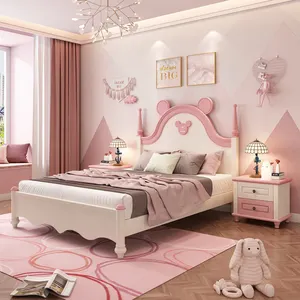 Modern yatak odası takımı ahşap çerçeve ayak yatak kraliçe yumuşak kız yatakları