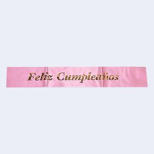 Banda de Feliz Cumpleaños Rosa con Letras Doradas, Decoraciones Elegantes para Fiesta, Bolsa de 12 Piezas - Product Image 1