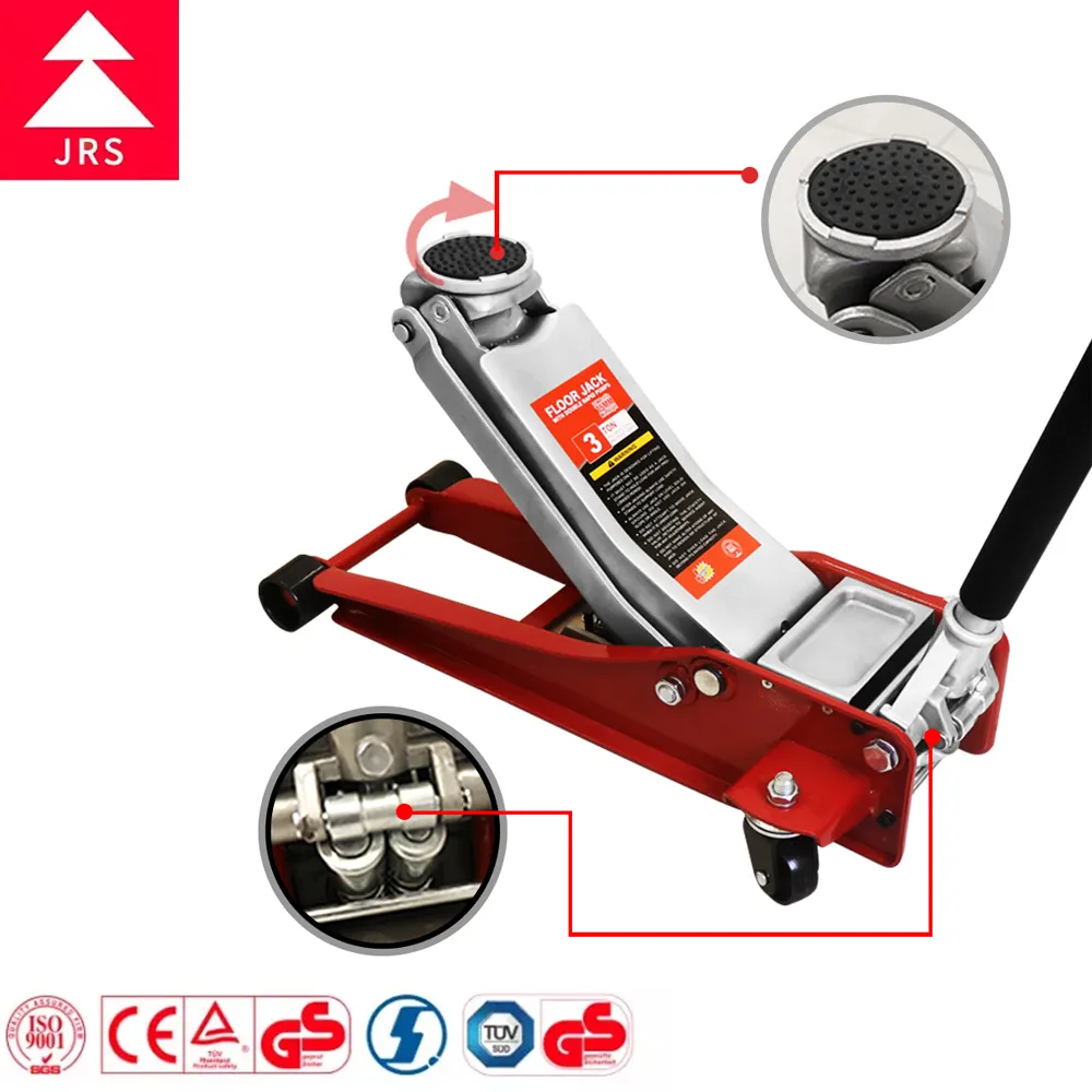 2022 China Manufacturer Wholesale Thin Portable 3T Red Stubby Heavy Duty Long Ram Hydraulic Flat Bottom Floor Jack For Motorhome