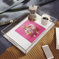 Plateau de service en acrylique, grande capacité de service en lucite avec logo, pour la maison
