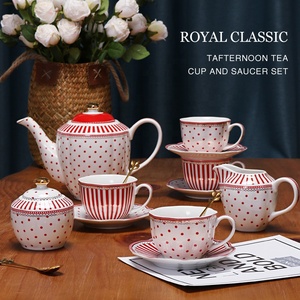 ชุดกาแฟและชาเซรามิกสไตล์ยุโรปสีแดงดำ 15 ชิ้น ขายดี - Product Image 3
