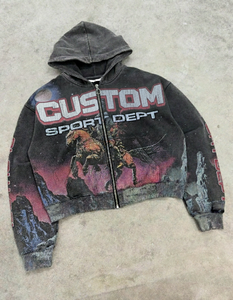 เสื้อฮู้ดสำหรับผู้ชายผ้าฝ้าย GSM 280กราฟิกซักได้กำหนดเองพิมพ์ลาย Dtg - Product Image 1