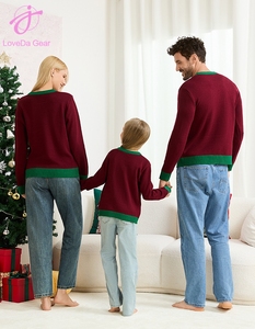 Loveda Atacado Outono Inverno Family Wear Em Torno Do Pescoço Casual Casal Roupas De Malha De Natal Manga Longa Pullover Camisola Vermelha - Product Image 5