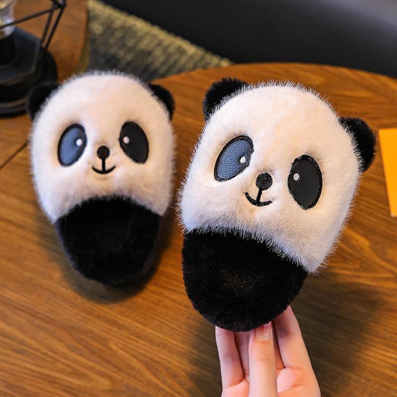 New Fashionable Cartoon Panda Winter Warm Soft Non-slip Furry High Quality Slippers for Girls Toddler Home Use