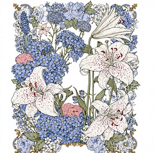Peinture à l'huile artisanale vintage à motif abstrait rectangulaire, lys et jacinthe, style Art déco, cadre en bois, décoration murale blanche - Product Image 1
