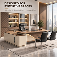 Bureau de direction en forme de L haut de gamme, moderne, en bois, pour PDG, table de patron, mobilier de bureau administratif avec LED