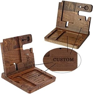 JUNJI Support de téléphone et de portefeuille en bois de style art populaire Support d'organisation intelligent en pin poli - Product Image 2