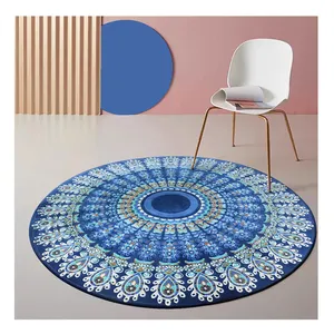 Изготовленный на заказ изысканный дизайн синий круглый коврик павлин ковер для гостиной