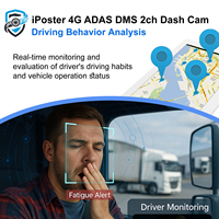 Cámara para Auto DMS ADAS 4G WiFi con IA, Grabadora de Video, Doble Lente, SIM, 4 Canales, Video en Vivo, GPS, Monitoreo Remoto, Cámaras Delantera y Trasera