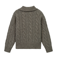 Pull-over en laine tricoté marron pour homme AiNear, col polo, demi-fermeture éclair, motif torsadé, personnalisable avec logo, OEM & ODM, vente en gros
