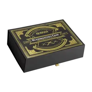 Caja de embalaje de papel de cartón rígido con tapa abatible magnética de lujo con lámina dorada estampada en caliente personalizada Humidor negro Cajas de regalo para cigarros