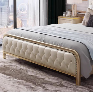 Cama de Madera Maciza con Acabado en Cuero de Estilo Americano, Cama Doble de Estilo Europeo, Juego de Muebles para Recámara Principal - Product Image 6