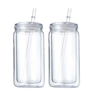Venta al por mayor de 25/50 vasos de plástico de doble pared de 16 oz sin BPA con tapa push-pull y pajita, aptos para beber directamente y seguros para agua hirviendo, preperforados. - Product Image 2