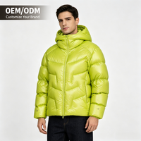 Veste d'hiver matelassée vintage pour homme, en nylon enduit, avec capuche, 90% duvet, fermeture éclair, coupe-vent