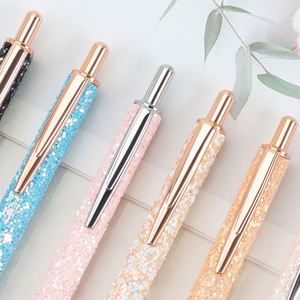 Custom Factory Bulk Wholesale Promotional Wedding Gifts Bright Shiny Glitter <b>Retractable</b> Stainless Steel PU Leather Logo <b>Pen</b> - Product Image 3