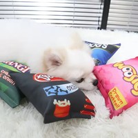 Jouet en peluche couineur pour chien, interactif, en forme de nourriture, design parodie croustilles, jouet à mâcher doux et rembourré pour le jeu quotidien du chien