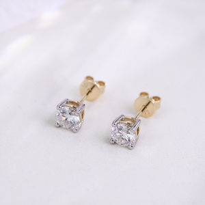 Boucles d'oreilles solitaire en or massif 10 carats de luxe, classiques, 4 griffes, certifiées IGI, diamant rond de laboratoire, boucles d'oreilles à clous - Product Image 1