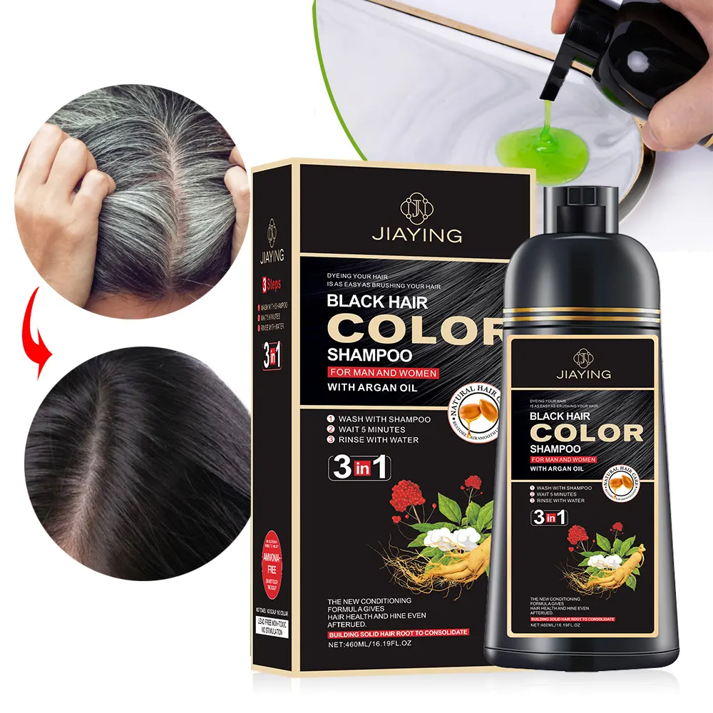 JIAYING Private Label nuovo arrivo organico Non allergico copertura rapida Anti colore grigio marrone scuro Shampoo colorante per capelli nero