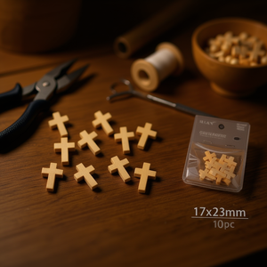 Perline a Croce in Legno Ilan 17x23mm Colore Naturale 10pz - Product Image 2