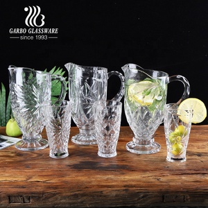 Bán Buôn Cổ Điển Nổi Cao-trắng Cổ Điển Pha Lê 7 Cái Nước Đá Uống Glass <span class=keywords><strong>Jug</strong></span> Khắc Đồ Uống Glass Pitcher <span class=keywords><strong>Set</strong></span> - Product Image 3
