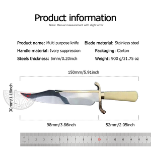 Coltello <span class=keywords><strong>Bowie</strong></span> Personalizzabile RAM BOM con Lama in Acciaio Inossidabile, Manico in Avorio, Fodero Industriale, Supporto DIY OEM/ODM - Product Image 6