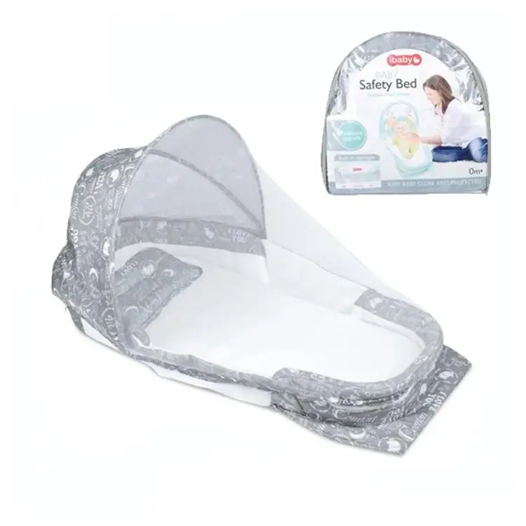 Cama de cuna de bebé suave transpirable plegable funcional de alta calidad con almohada mosquitera y juego de cama de bebé con luz musical