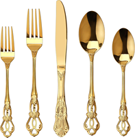 Royal Gold Roestvrijstalen Bestekset Wegwerp Bestekvork Prachtig Gouden Zilverwerk Fruitpatroon Type Roestwerende Functie