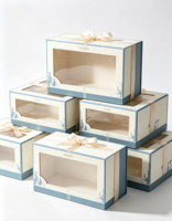 Boîte Cadeau Pliante Écologique et Réutilisable Bleu Brume avec Fenêtre Transparente et Compartiment Visuel