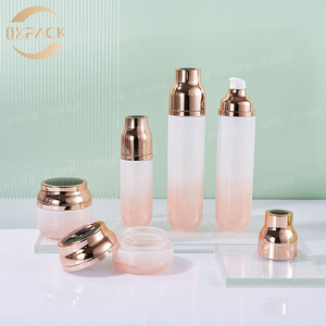 Botella de Vidrio Esmerilado de Alta Calidad con Base Redonda de 100 ml para Crema para el Cuidado de la Piel, con Tapa Dorada a Rosca, Botella de Loción Cosmética con Pulverizador Degradado - Product Image 1