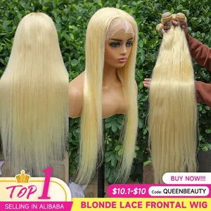 40 дюймов, блонд, бразильские человеческие волосы, пучки с париком, HD, фронтальные, оптовая продажа, 12 А, сорт, необработанные 613 натуральные пучки волос