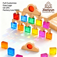 Jouets sensoriels Montessori personnalisés OEM ODM, jouets éducatifs pour la maternelle, blocs de construction en bois de bouleau arc-en-ciel, ensemble de blocs de construction en acrylique transparent