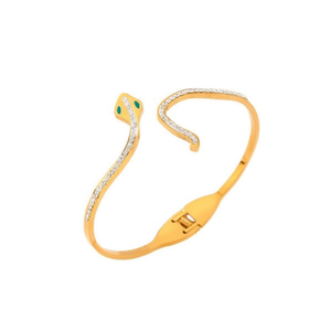 Bracciale a Forma di Serpente con Diamanti Incastonati in Acciaio Inossidabile Tono Oro Regolabile Gioielli da Donna - Product Image 2