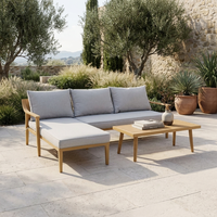 Ensemble de canapés d'extérieur avec structure en aluminium, chaise longue aspect teck et table basse pour jardin