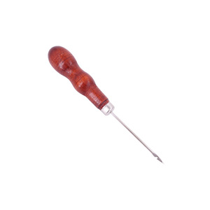 Wooden Handle Awl Stainless Steel Double Gourd Hook For Hand Sewing Shoe Stitching DIY <b>Tool</b> - Product Image 3