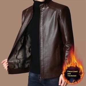 Giacca di pelle sintetica spessa foderata in pile per papà di mezza età cappotto invernale <span class=keywords><strong>collo</strong></span> di <span class=keywords><strong>pelliccia</strong></span> per motociclismo taglie forti accogliente per gli uomini - Product Image 3