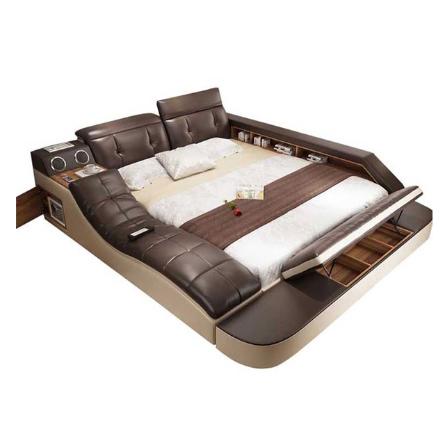 Smart Bed Multifunctional Leather Bed Smart Speaker Music Safety Box USB Interface Bedroom Furniture With Massage Function